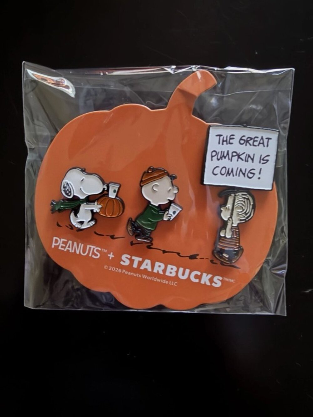 Peanuts + Starbucks 2026 Snoopy The Great Pumpkin Pin Set, New!